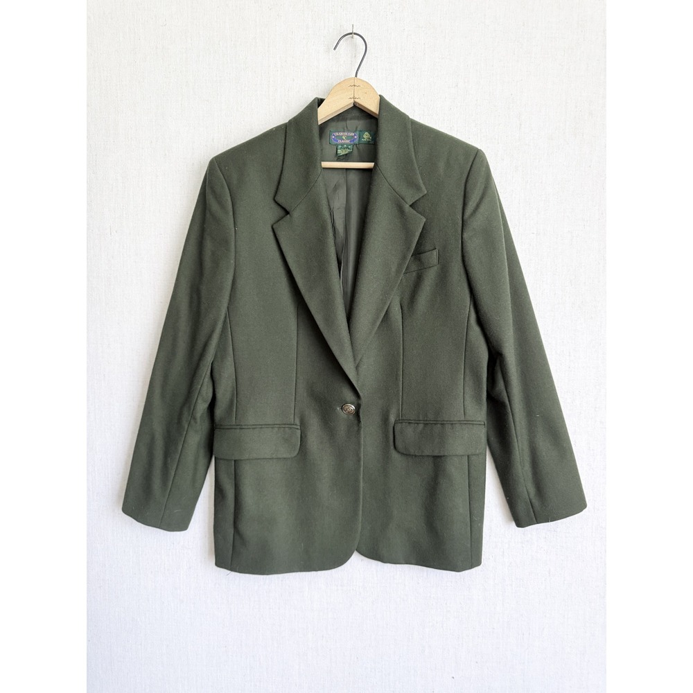 vtg Charter Club dark‎ green wool blazer jacket size M